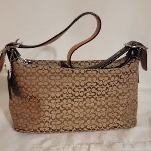 Coach Tan and Brown Signature Mini Shoulder Bag